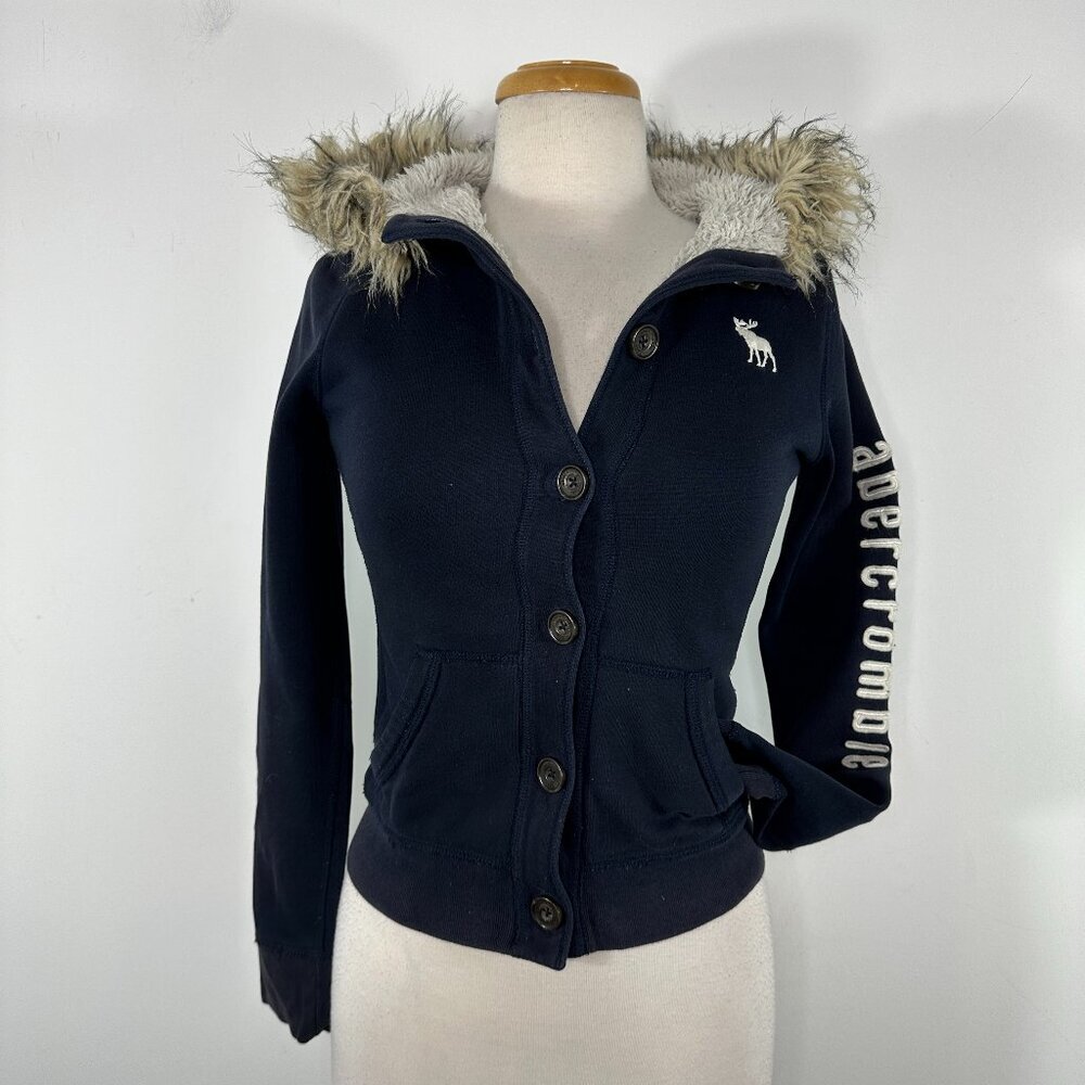 Abercrombie and Fitch Faux Fur Full Buttons Hoodie Kids Size L Y2K Blue